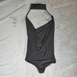 Missguided Womens Black Halter Neck Draped Open Back Bodysuit Solid Size S
